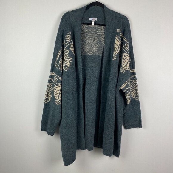 Denim & Co. Open Front Cardigan with Fair Isle Shoulder Detail Size 4X Gray - Picture 1 of 10